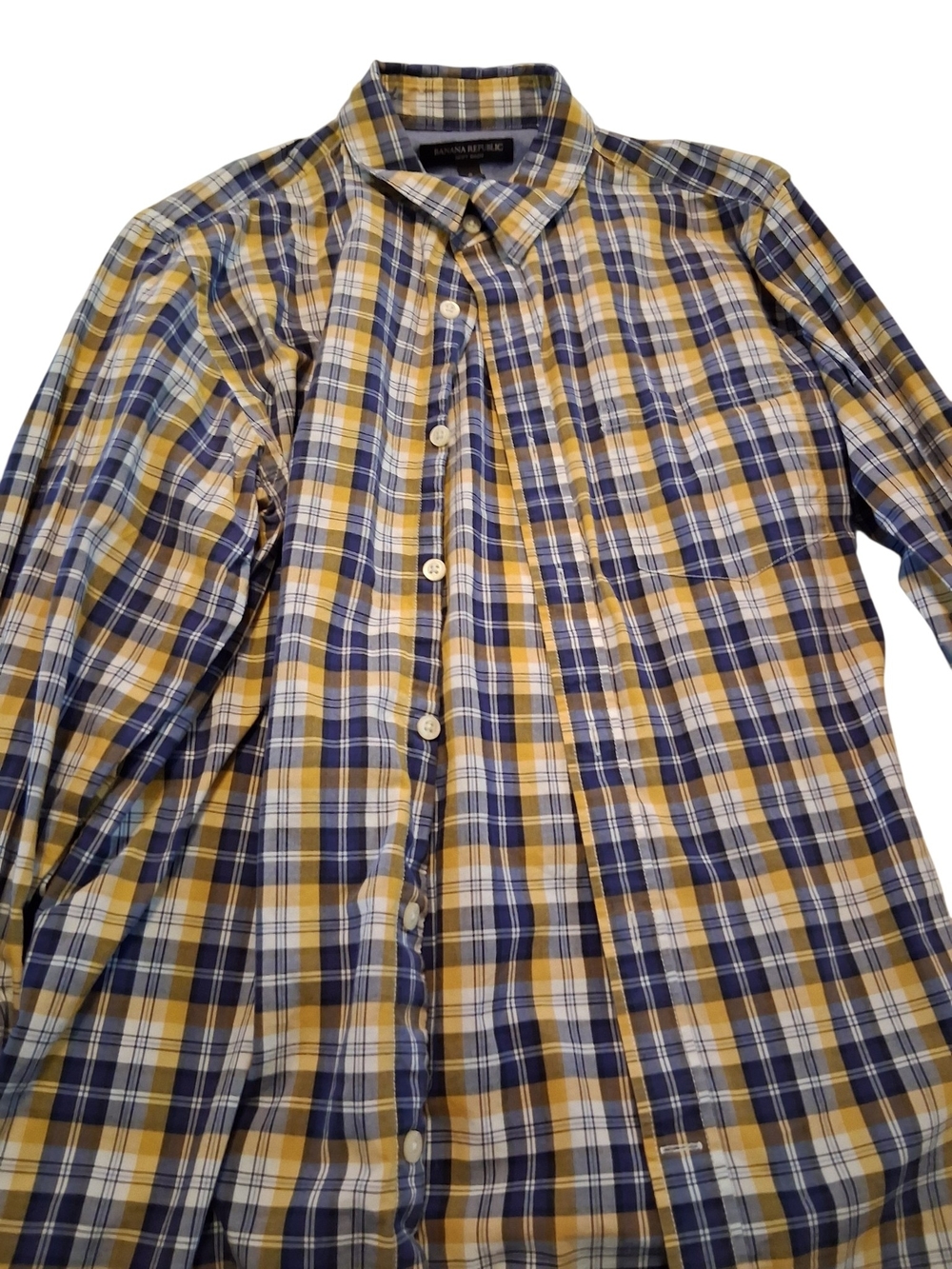 Banana Republic Plaid Button-Down Shirt in Yellow and Navy